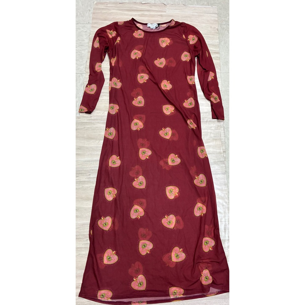 Never Fully Dressed Burgundy Sacred Heart Evil Eye Maxi Dress US 12 UK 16